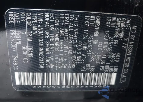 2021 Nissan Rogue S Intelligent Awd from USA, damaged, VIN JN8AT3AB3MW223458